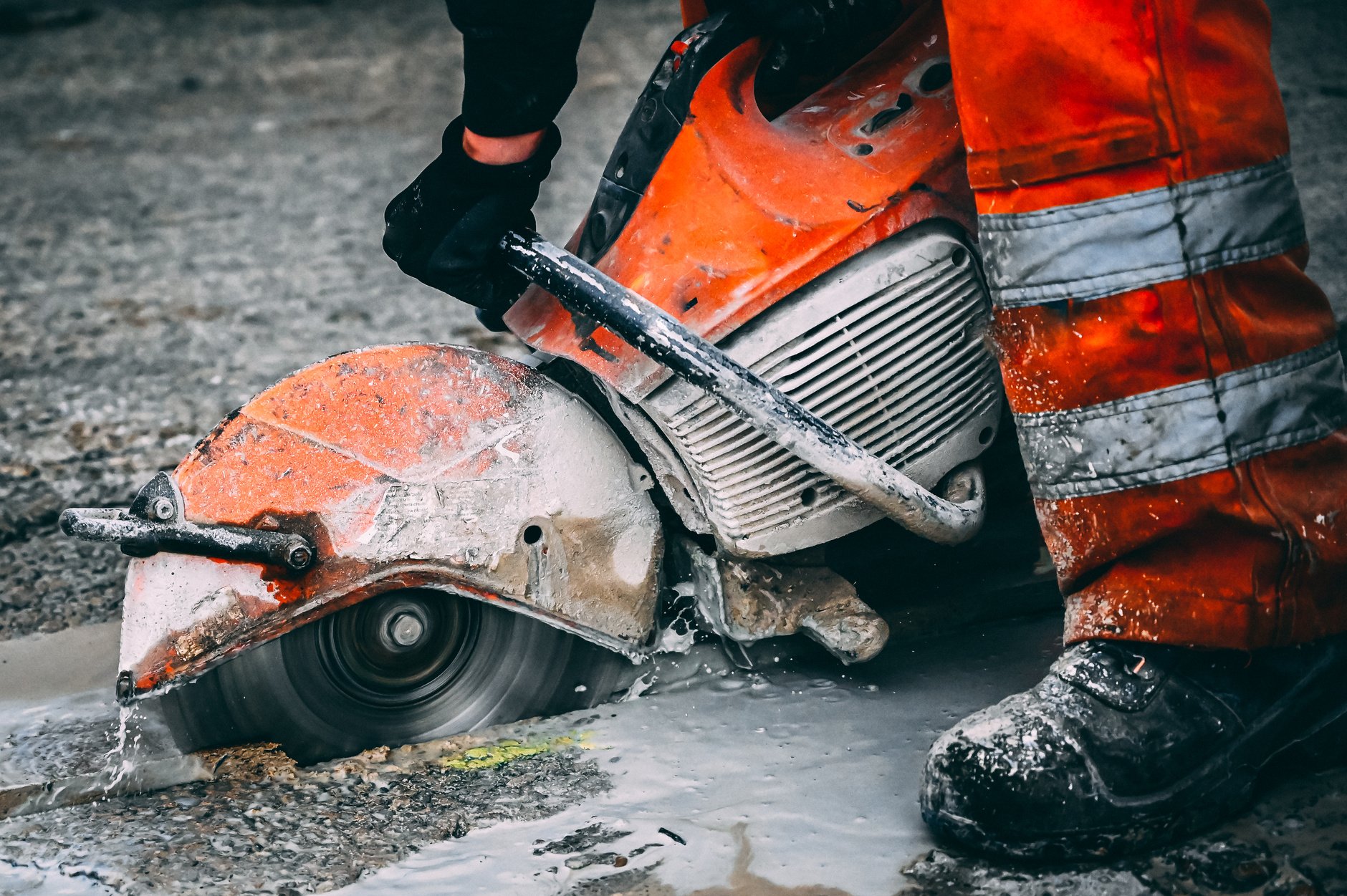 Saw cutting concrete